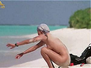 super-sexy Bo Derek displaying off her hairy snatch at the beach